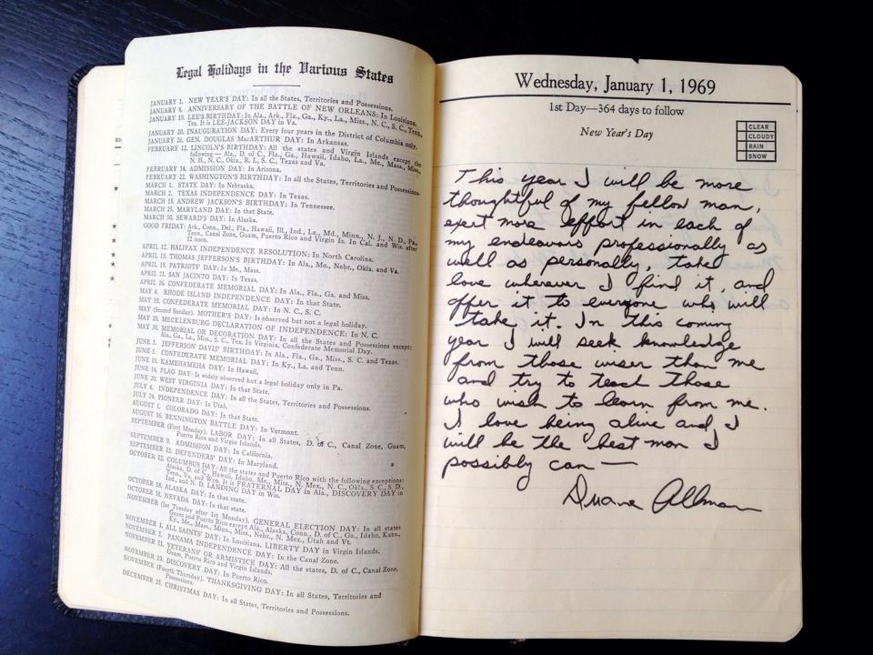 Duane Allman's journal entry, New Year's Day 1969